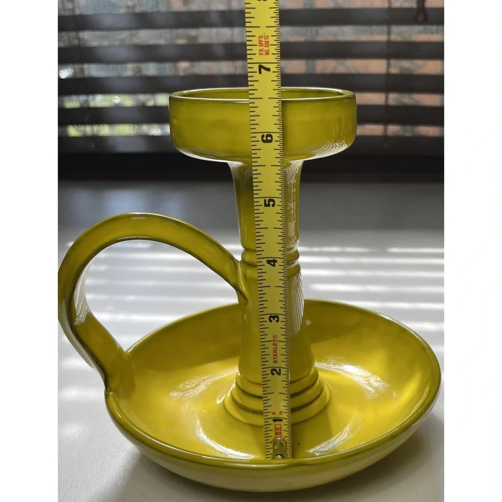 Bitossi Aldo Londi Etruscan Glaze Yellow Large MCM Italy Pottery Candle Holder